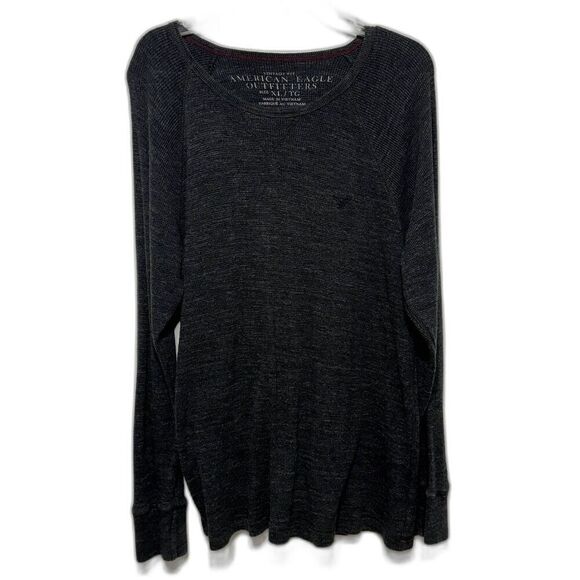 American Eagle Shirt Waffle Knit Gray Crewneck Thermal Top Stretch Mens sz XL - Picture 1 of 6